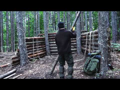 Super shelter building in the woods at 1200 meters height with my dog.Axe,saw,cooking  (long vesion)