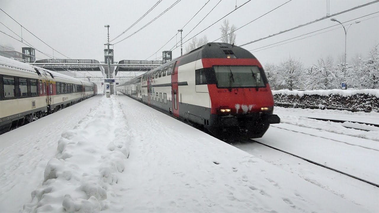 Railway, Snow in Canton of Zug, Switzerland