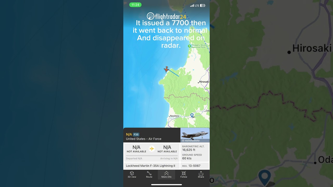 F35 squeaks 7700 then vanishes at 16k feet.