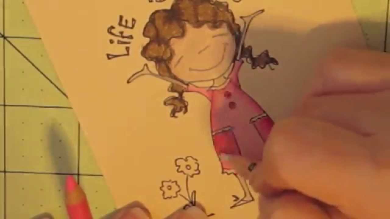 Prismacolor Pencils on Kraft Card stock Stamping Bella - YouTube