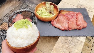 生ワサビが牛タンに最高に合う‼爆盛りワサビ飯も激ウマ‼感動の野外料理‼