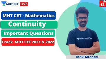 MHT CET - Mathematics | Concept of Continuity | Important Topic MCQs | Rahul Mohnani