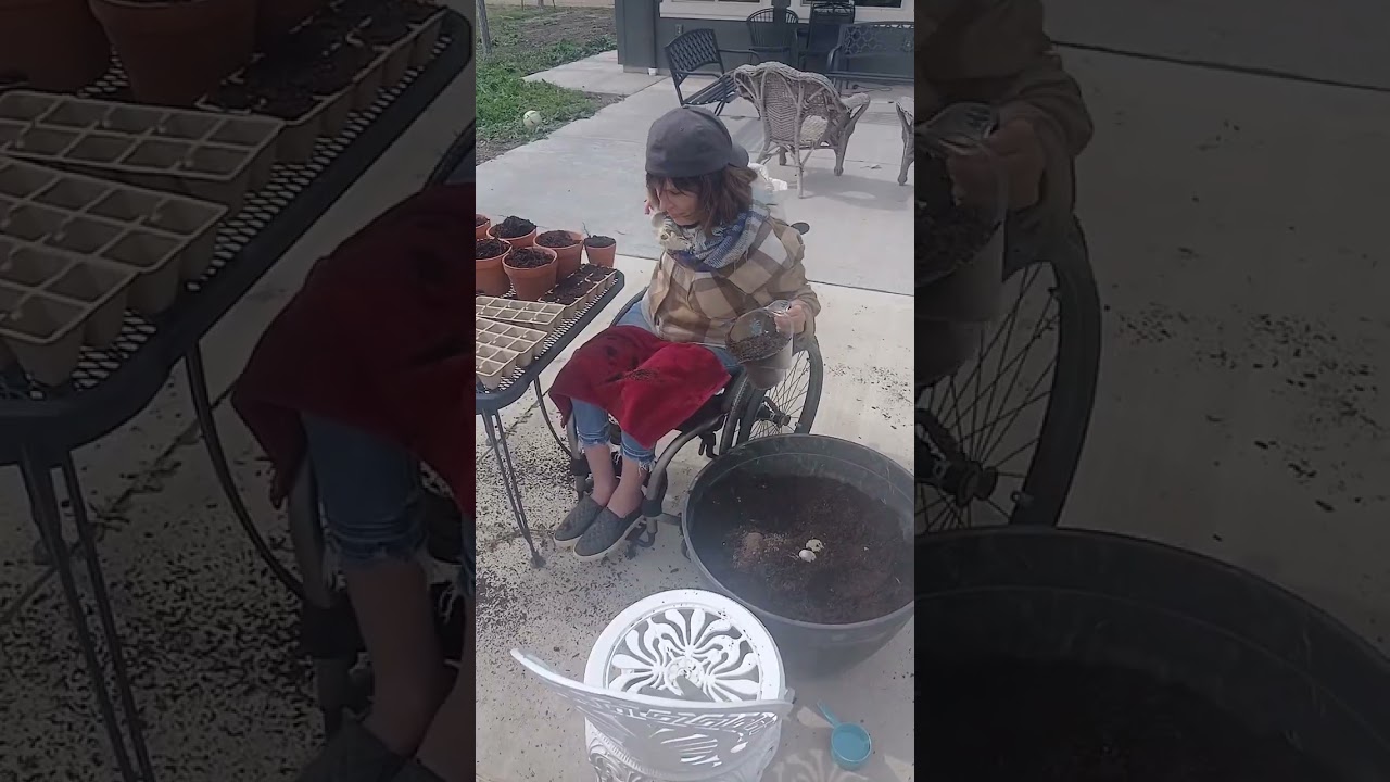 Filling pots with dirt