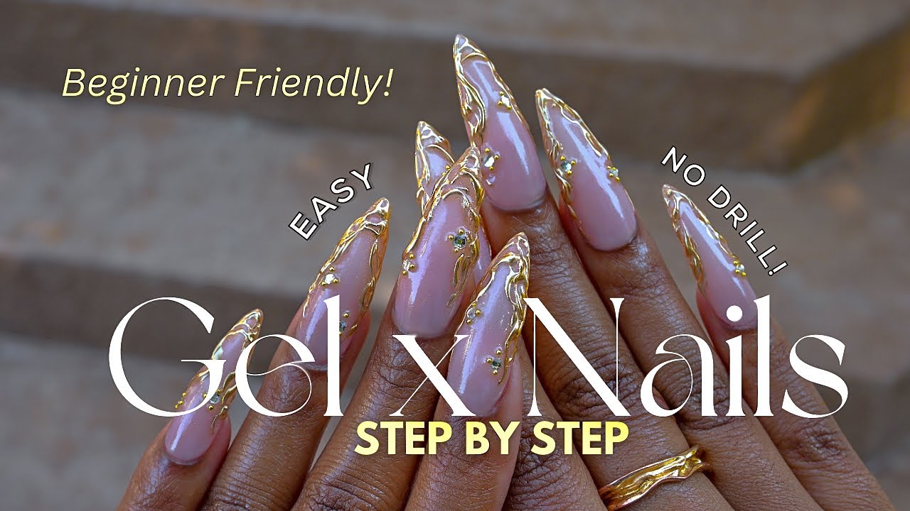 How To Apply Gel X Nails At Home✨NO DRILL✨| Liquid Gold Nail Art (Beginner Friendly) 💛