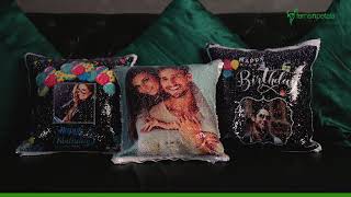 Personalized Sequin Cushion Cover by Ferns N Petals