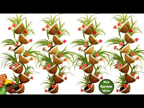 How to Make Coconut Shell Tower plant//hanging plant pots//new method