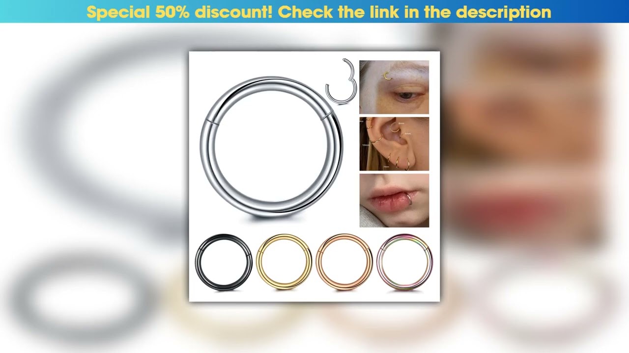 Review 50pcs/lot Surgical Steel Nose Hoop Septum Piercing Hinged Segment Rings Lip Helix Daith Conc