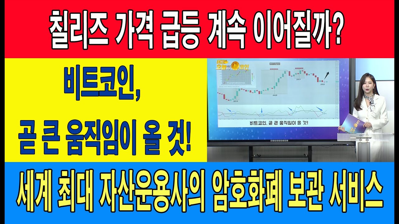 칠리즈 가격 급등 계속 이어질까?/비트코인, 곧 큰 움직이이 올 것!/ 세계 최대 자산운요사의 암호화폐 보관 서비스 - YouTube