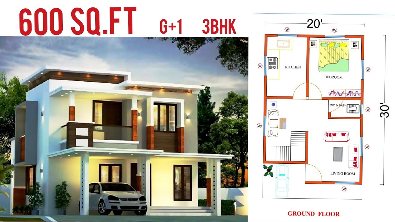 20 x 30 House Plan || 600 sq.ft Home Design || 3bhk house plan ...