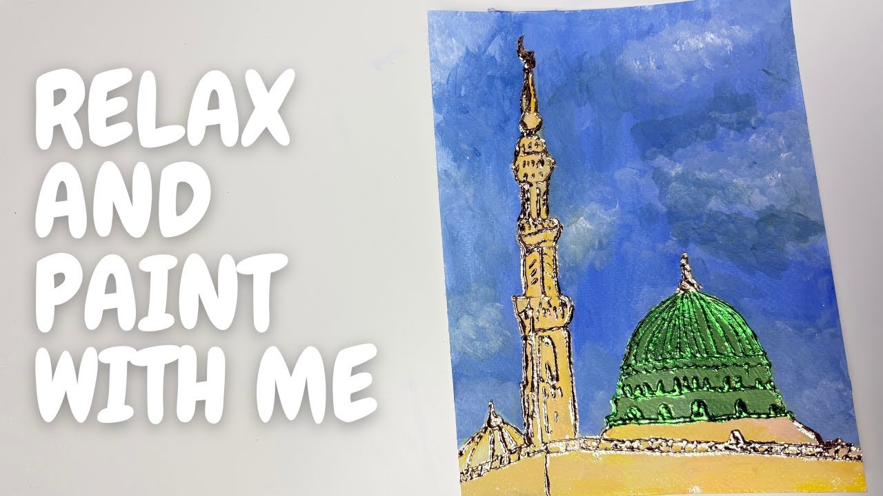Textured Masjid Nabawi Painting | Modelling Paste + Gold Leaf Islamic Art | Paint with Me