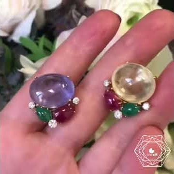 Tajan - Multicolor Ruby Emerald and Diamonds Earring French Auction House