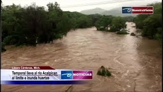 Temporal lleva al río Acalpican al límite e inunda huertas