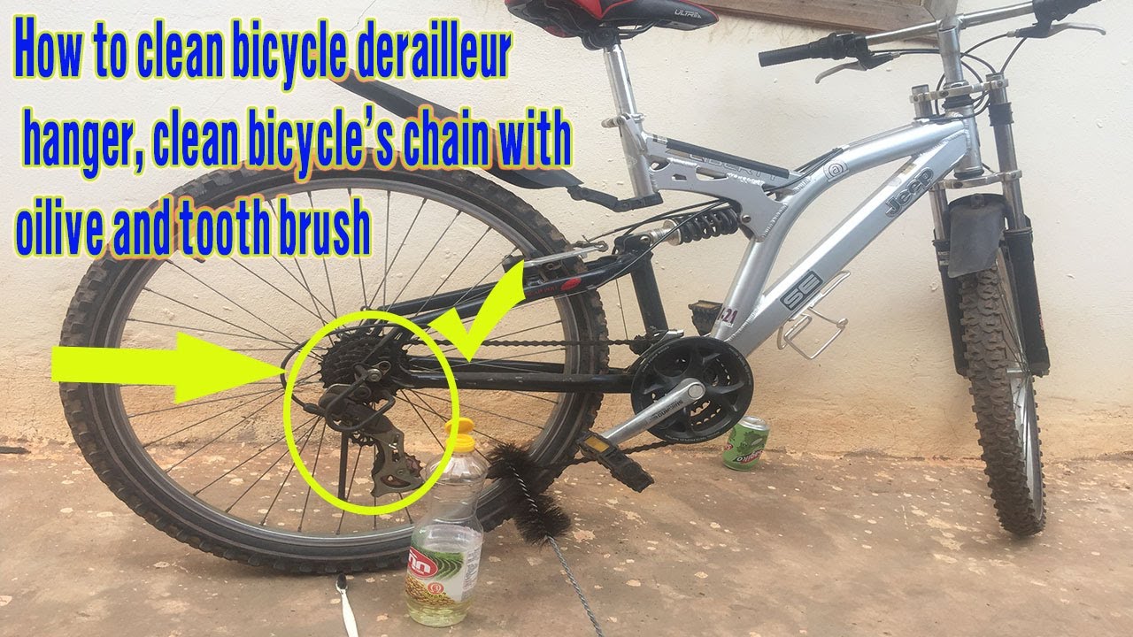 how to clean bicycle derailleur hanger, clean bicycle's chain with