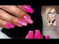 Bright pink ~ acrylic nails ~ summer design ~ glitter ~ glam and glits