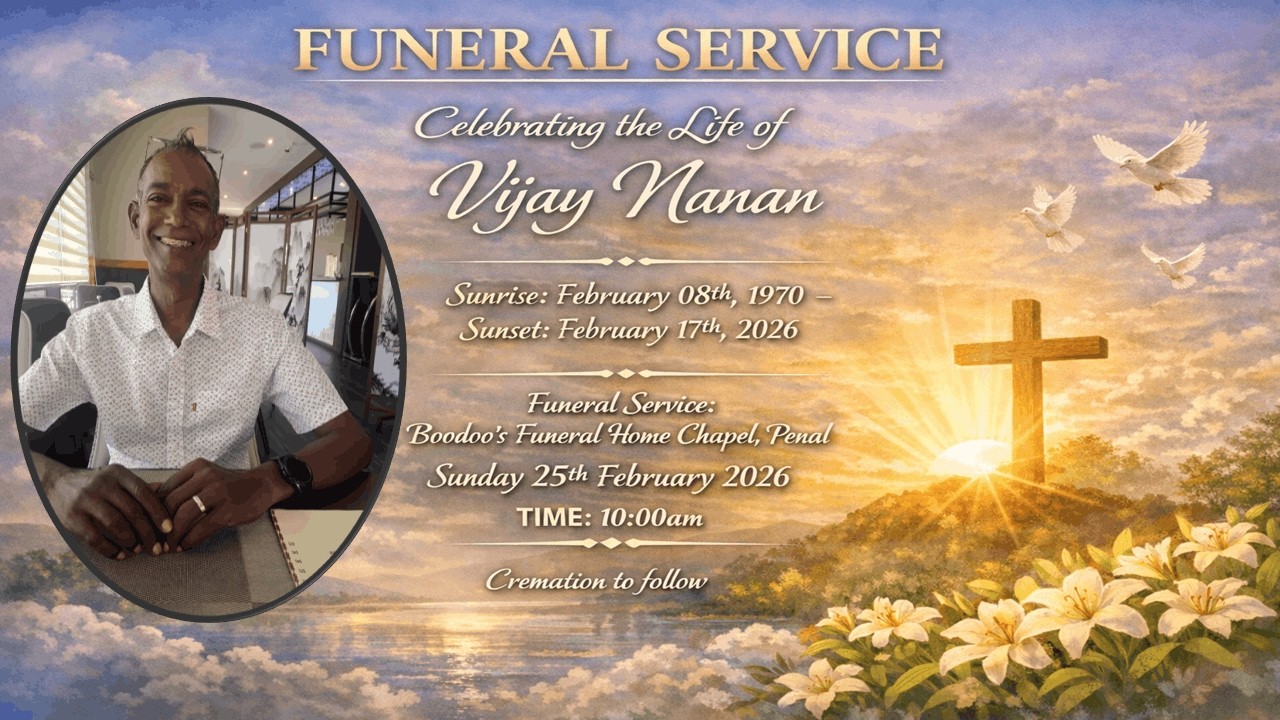 FUNERAL SERVICE: Celebrating the Life of Vijay Nanan. Sunrise: 08/02/70