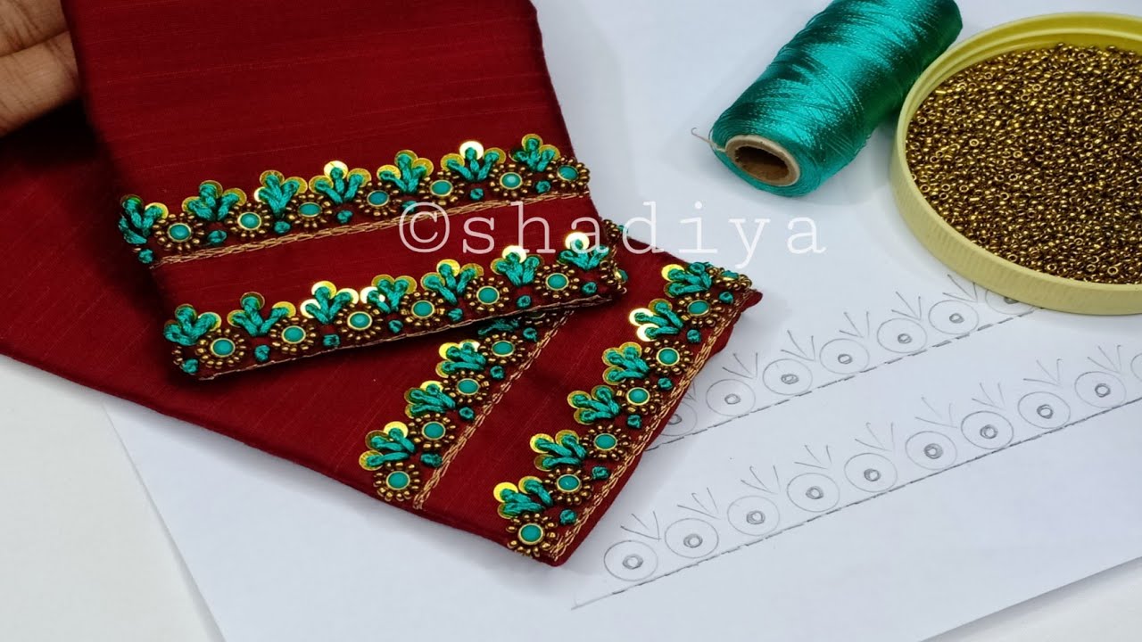Very easy grand look long french knot hand embroidery neck design for kurti salwar blouse