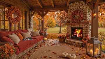 Cozy Autumn Day 🍁 Soft Piano Music & Crackling Fireplace for Focus and Calm