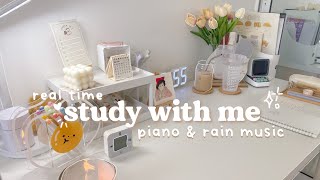Study With Me Real Time For 25 Minutes Pomodoro With Piano Rain Sounds 