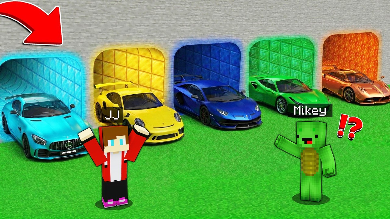 Minecraft JJ and Mikey: FOUND SUPER MEGA CARS in SECRET TUNNELS - Maizen