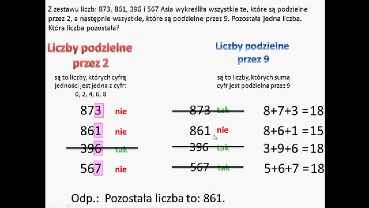 Podkreśl Liczby Podzielne Przez 2 Liczby podzielne przez 2 i przez 9. - YouTube