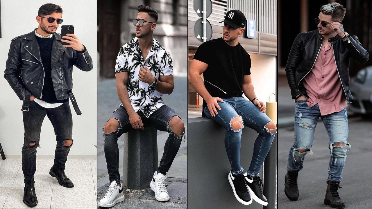 How To Style Distressed Jeans For Men In 2021 | Ripped Jeans Outfits ...