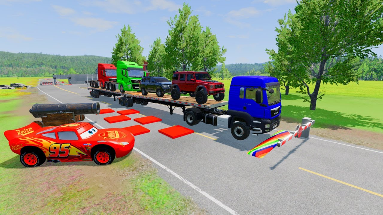 Flatbed Truck McQueen | Transportation with Truck - Pothole vs Car # | BeamNG.Drive Gameplay