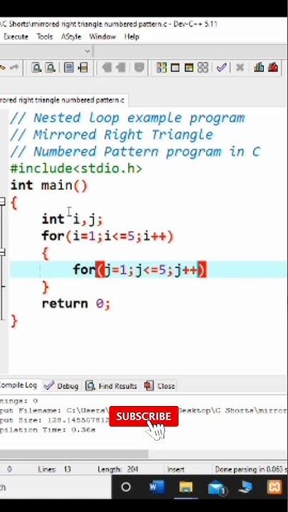 #62 Mirrored Right Triangle Shape Pattern Program using Numbers in C ...