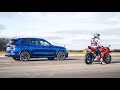 New BMW X5M vs Ducati V4 S Drag Race with team 44 Teeth | 4K