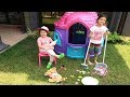 Elif Öykü and Masal Garden cleaning Pretend play with fun kid video