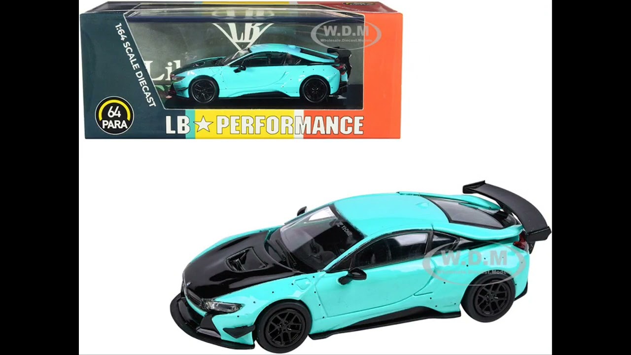 BMW i8 Liberty Walk Peppermint Green with Black Hood "LB Performance" Series 1/64 Diecast Model Car