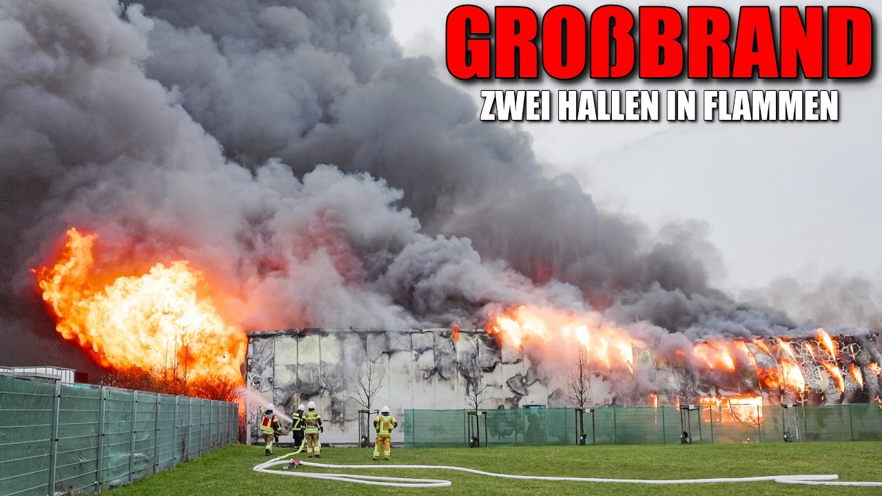 [GROßBRAND: 2 HALLEN IN VOLLBRAND!] - Flammeninferno & massive Rauchentwicklung ~ Hürth -
