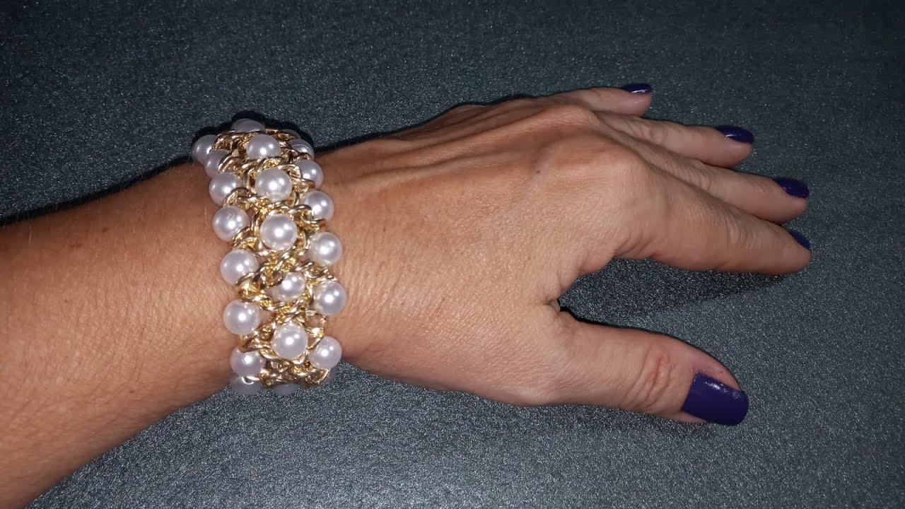 Como fazer Pulseira com Pérolas e Correntes. Fica um espetáculo!!!