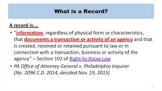 Pennsylvania's Right-to-Know Law for Requesters - OOR Training