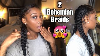 Quick & Trendy Protective Style For Natural Hair || 2 Bohemian Feed In Braids