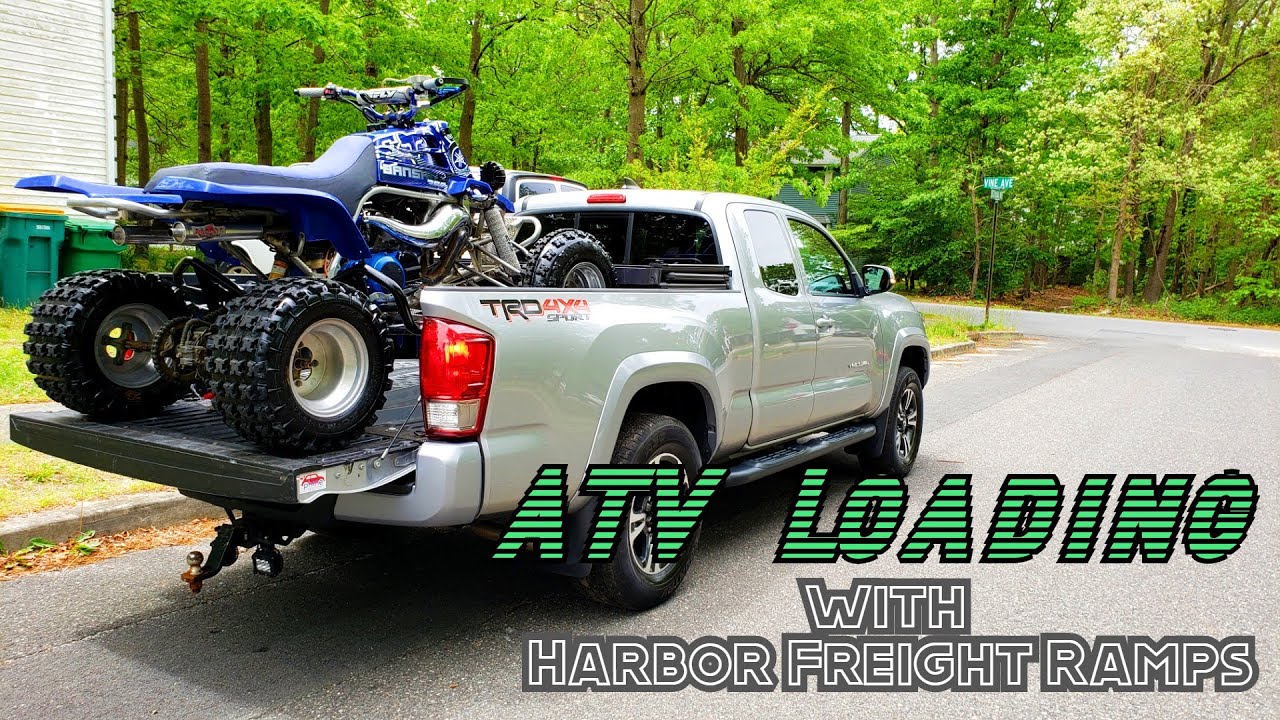 Loading an ATV In A Toyota Tacoma CORRECTLY using Harbor Freight ramps