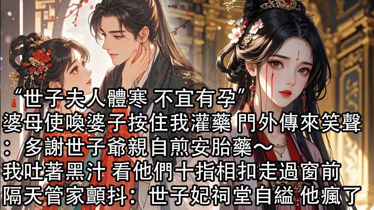 【一口氣看完】“世子夫人體寒 不宜有孕”，婆母使喚婆子按住我灌藥 門外傳來笑聲：多謝世子爺親自煎安胎藥～我吐著黑汁 看他們十指相扣走過窗前，隔天管家顫抖：世子妃祠堂自縊 他瘋了