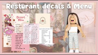 AESTHETIC RESTAURANT DECALS ||RESTAURANT MENU DECAL ROBLOX