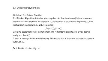 5.4 Dividing Polynomials