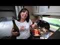 Mrs Slaw cooks a salmon bake in the motorhome