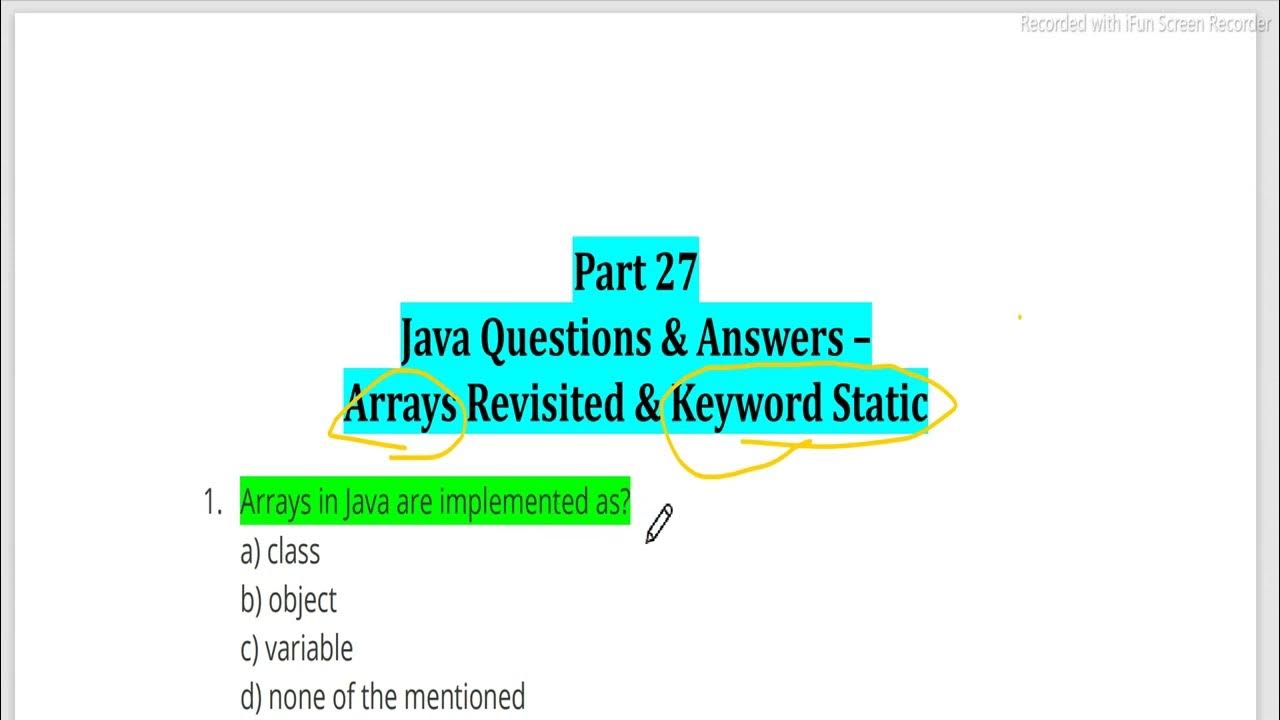 27 Arrays & Keyword Java Language MCQ for Interview Placement & Exam