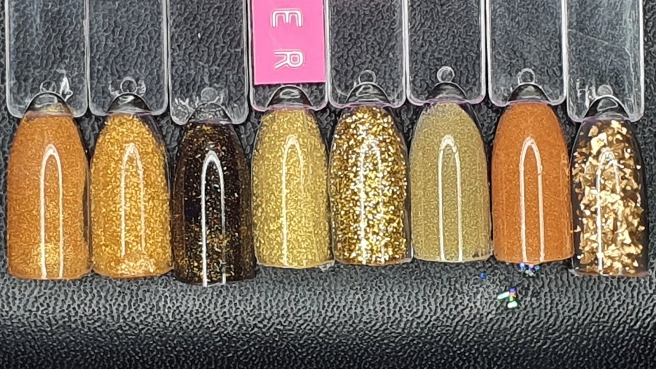 swatching Glitterbels Gold acrylic powders - YouTube