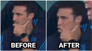 Argentina manager Lionel Scaloni's reaction when Messi scores goal vs Australia