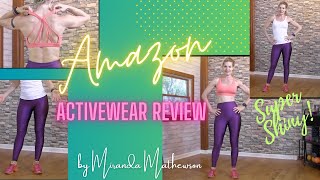 Amazon Activewear Review Shiny Purple Leggings & White Tank Top For Women