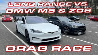 THE 'SLOW' Tesla Performance Testing vs 850HP BMW M5 Competition and Chevy Corvette Z06