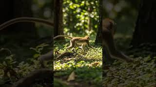 Monkeys running in the forest
