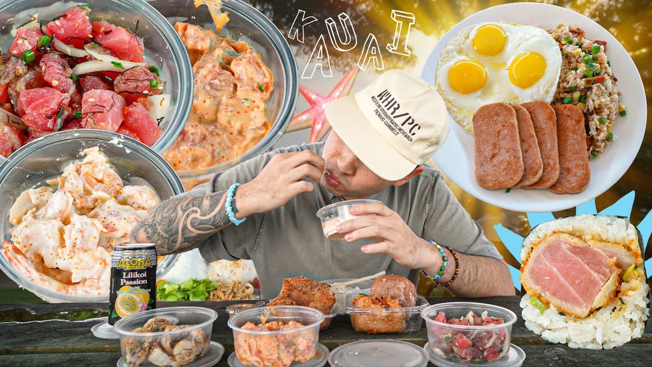 KAUAI, HAWAII FOOD TOUR// AHI MUSUBI, POKE, SPAM FRIED RICE, FRIED CHICKEN