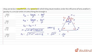 Three identical particles each of mass \"m\" are arranged at the corners of an equiliteral