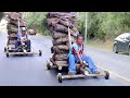 Riding handmade wooden carts in south america