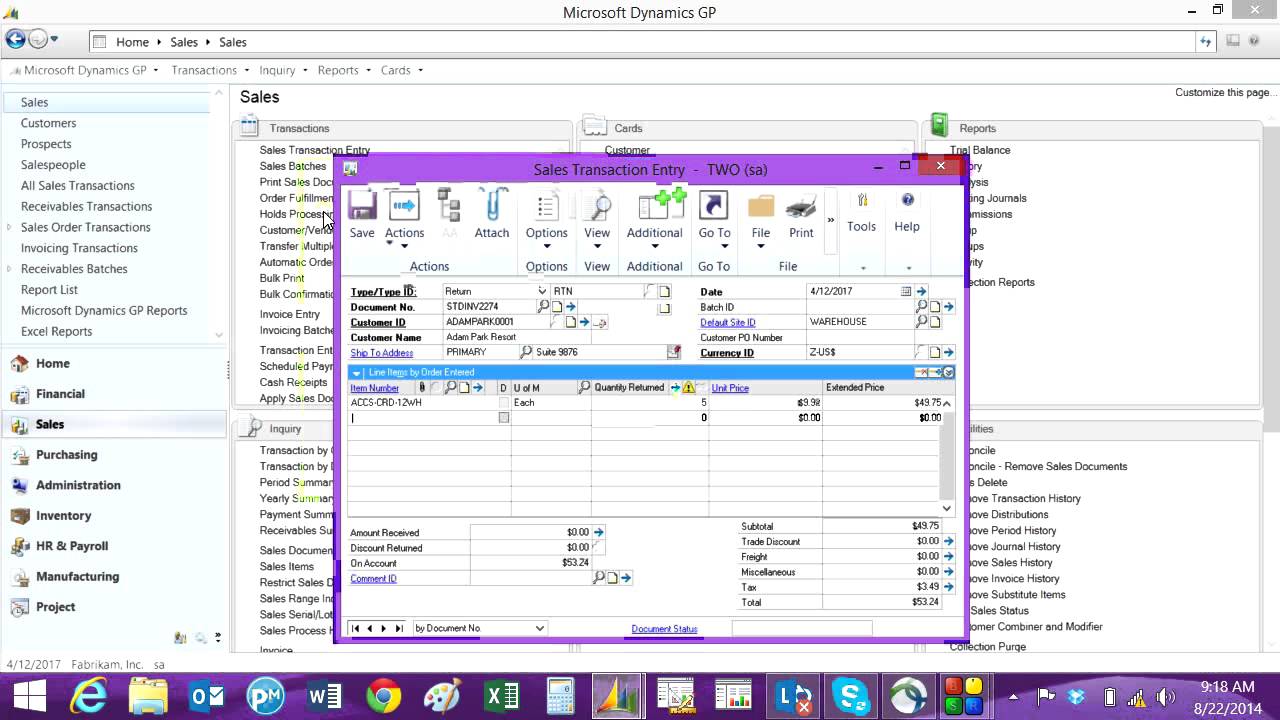 Simple Customer Returns in Dynamics GP - YouTube