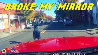 PEDESTRIAN HITS AND BREAKS CAR&#39;S MIRROR WITHOUT REASON || USA &amp; Canada 2023